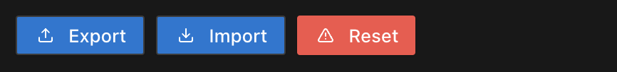 Export, Import, and Reset buttons in Roo Code settings